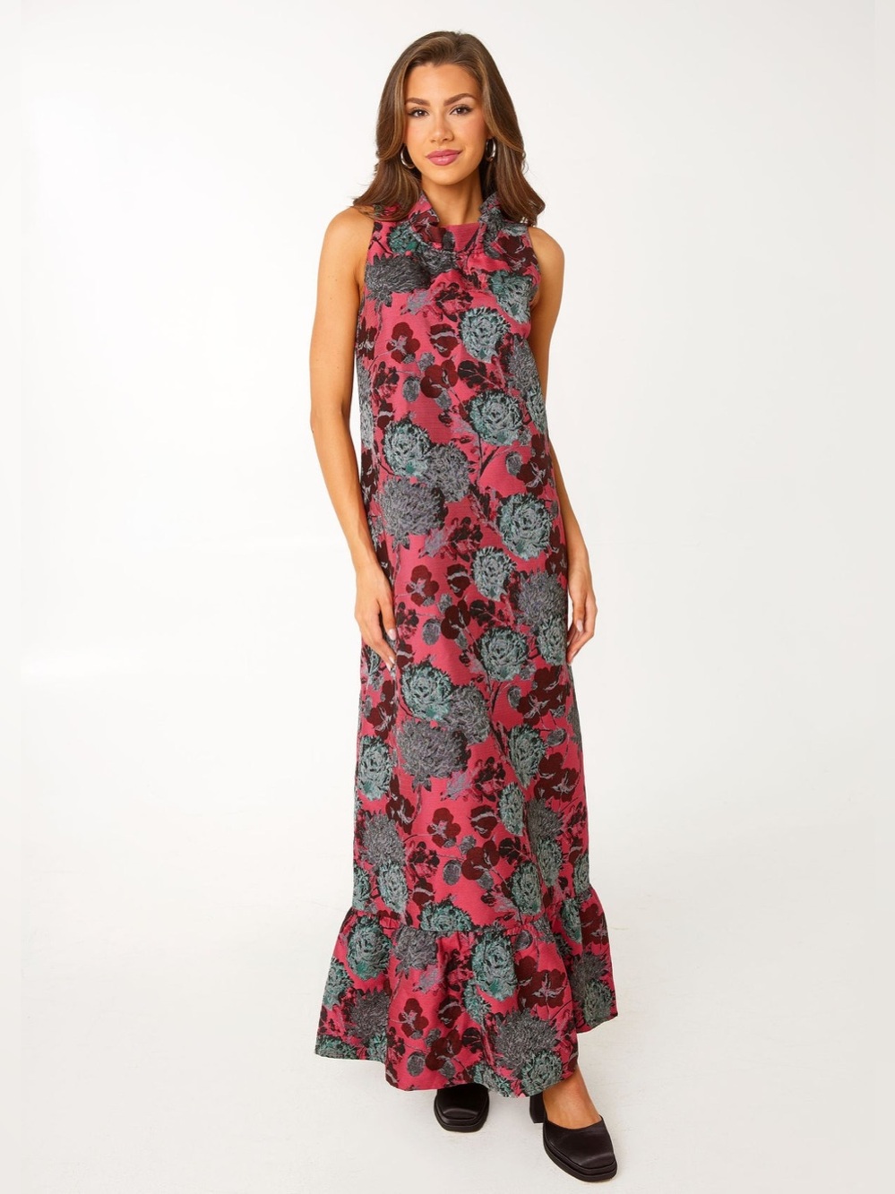 Abbey Glass Sleeveless Floral Dress in Rose Pink